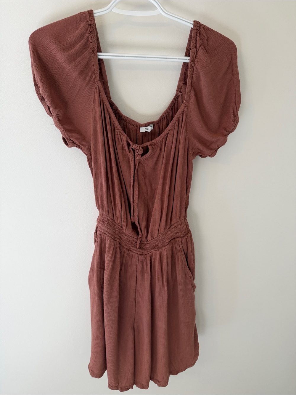 Dex Rust Brown Short Sleeve Tie-Front Romper